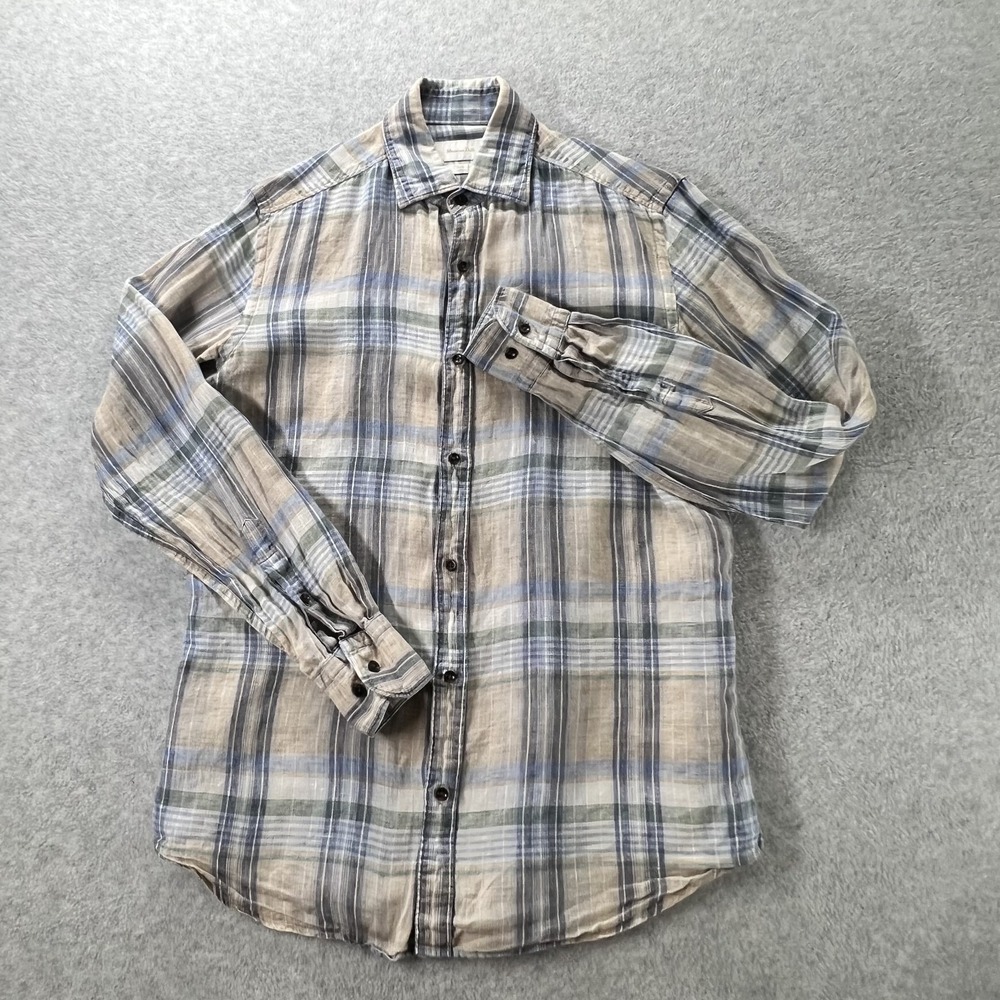 Massimo Dutti Shirt Mens Small Multicolor Plaid 100% Linen Lightweight Button Up